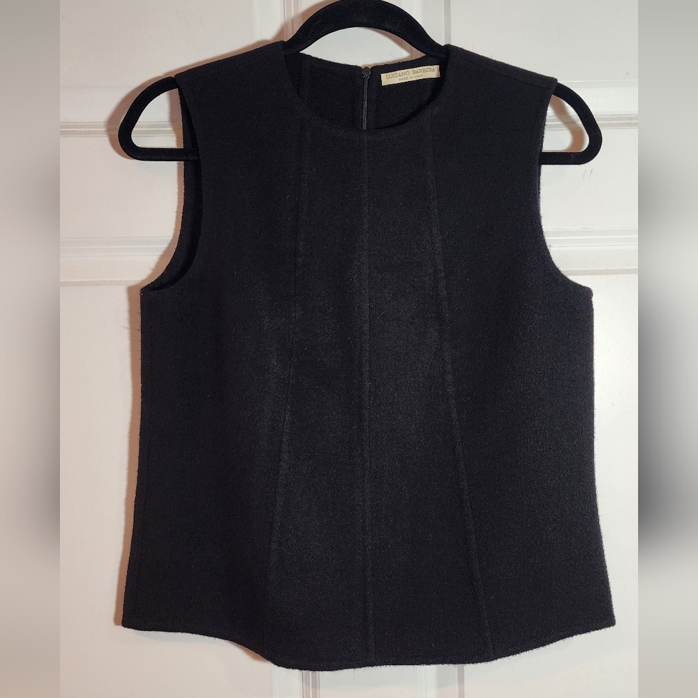 Luciano Barbera 100% Cashmere Italy Black Zip Back Sleevless Top Size 8